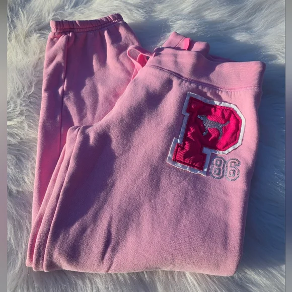 Y2K Victoria's Secret PINK Mcbling Bubblegum Pink Low Rise Jogger Sweatpants - Picture 9 of 9